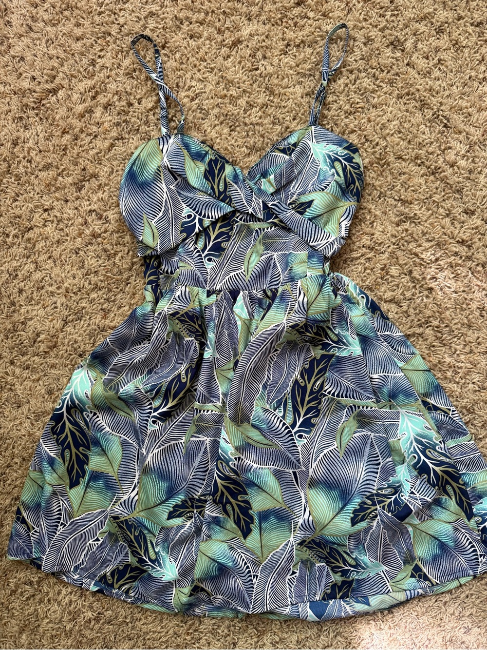 Roxy Navy and Mint Tropical Leaf Sundress